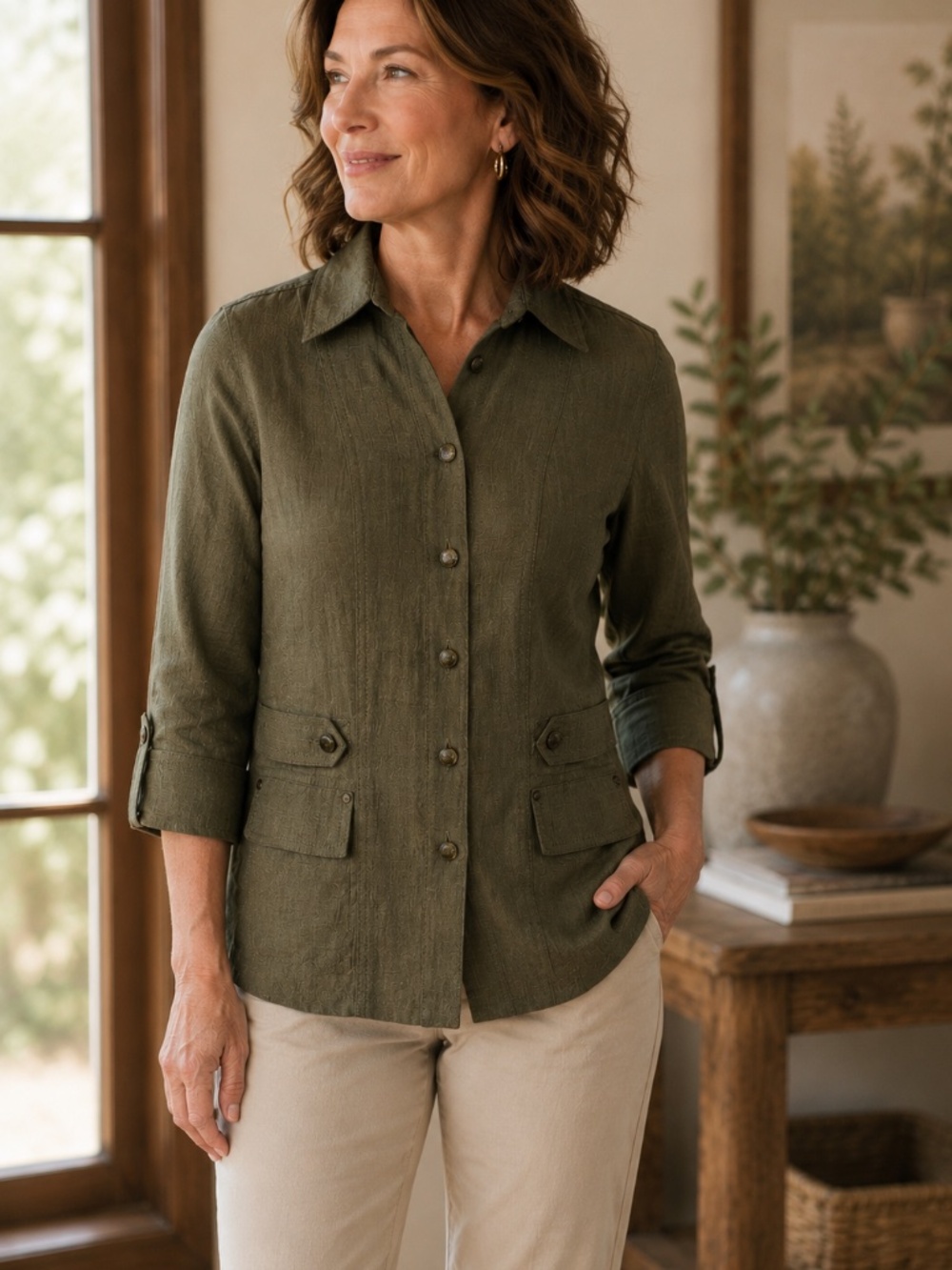 Proportionโ Petite Conrad C Olive Green Utility Shirt Petite 2 NWOT